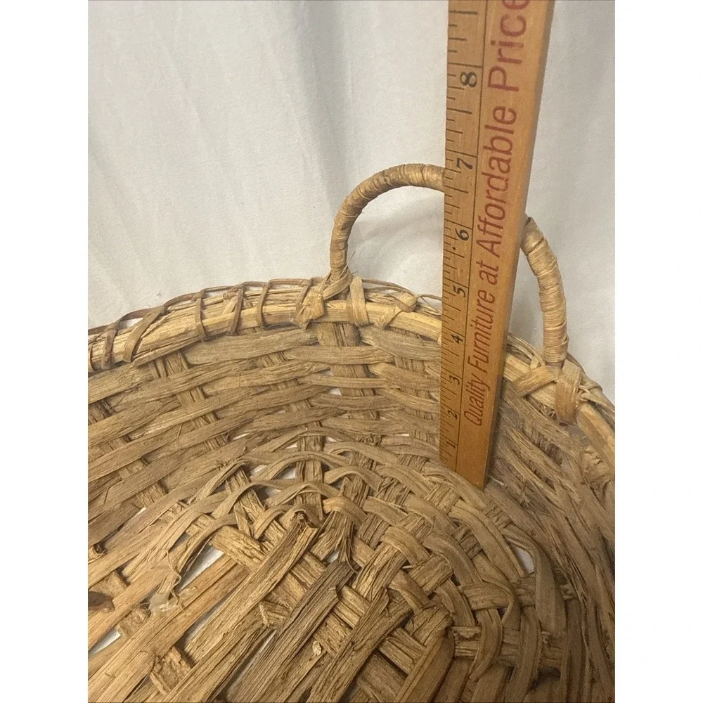 Antique Large Oval Oak Wood Splint Gathering Baguettes Basket Handles Primitive